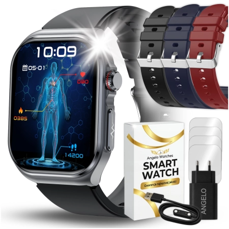 Smartwatch Zegarek Kardiowatch Angelo AT580 czarny Dla Seniora EKG PPG HRV Rozmowy Menu PL